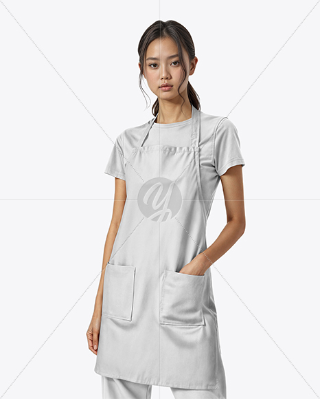 Asian Woman Wearing Apron and T-Shirt Mockup
