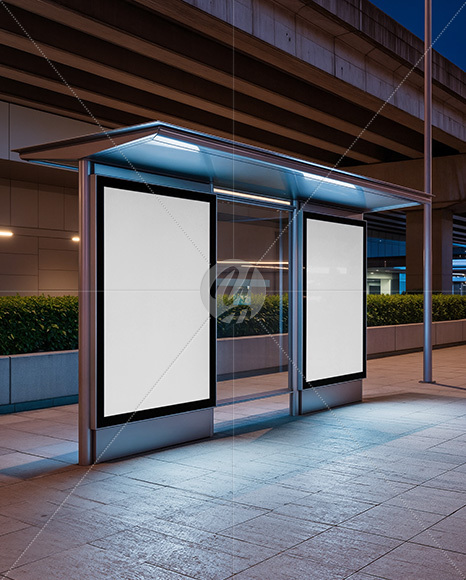 Bus Stop with Posters Mockup