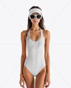 Young Woman Wearing One Piece Swimsuit Mockup