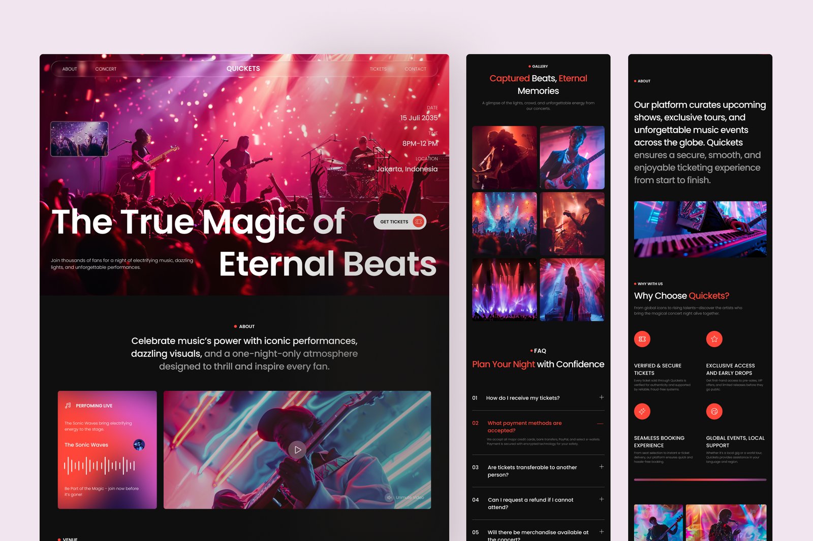 Quickets – Concert Ticketing Website UI Figma Template
