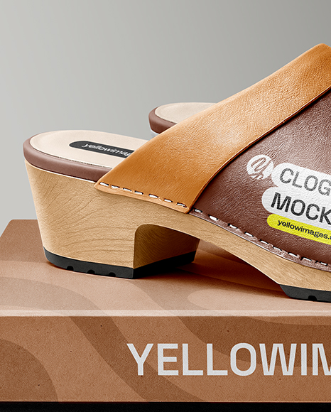 Pair of Clogs with Shoe Box Mockup