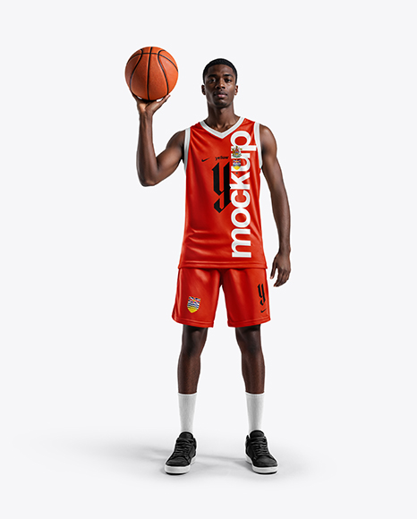 Basketball Player Wearing a V-Neck Jersey and Shorts Holding a Basketball Mockup - Crew neck sweater mockup