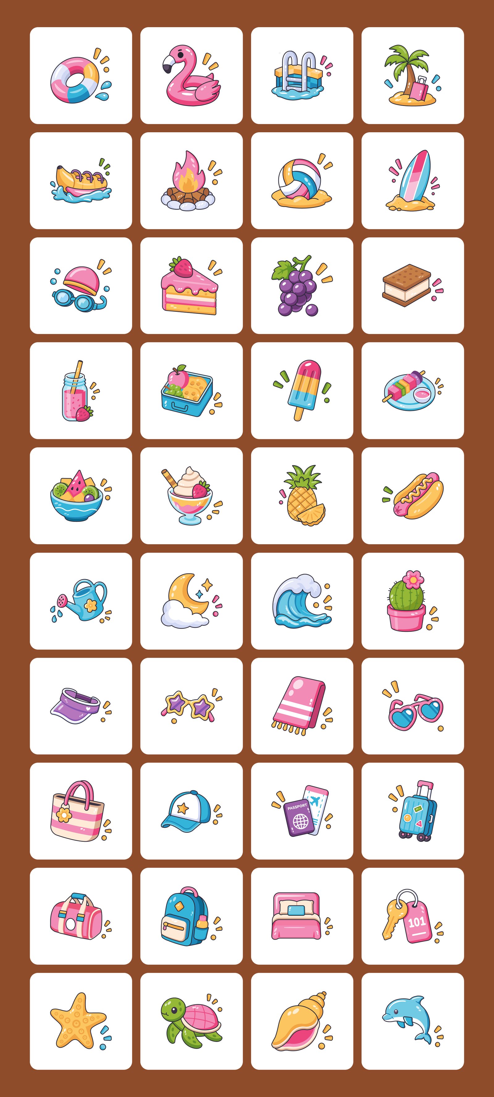 150 Summer Flat Icons Bundle