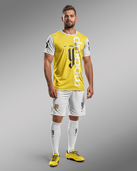 Bearded Man Wearing Full Soccer Kit Mockup