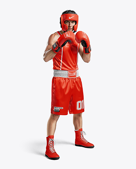 Man Wearing Boxing Kit with Jersey and Shorts Mockup - Kit mockup psd