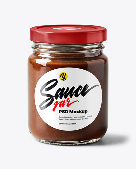 Glass Jar with Chocolate Fudge Sauce Mockup - Sauce bottle mockup