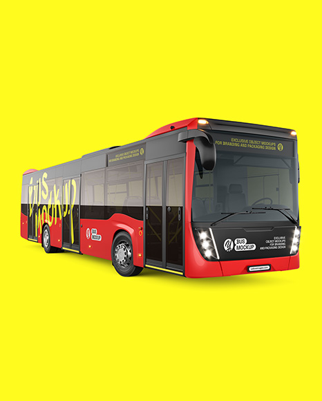 City Bus Mockup - Front Half Side View