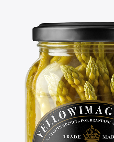 Clear Glass Jar with Pickled Asparagus Mockup