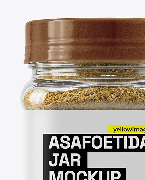 Clear Plastic Jar with Asafoetida Spice Mockup