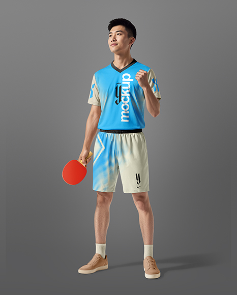 Asian Man Wearing Full Table Tennis Kit Mockup