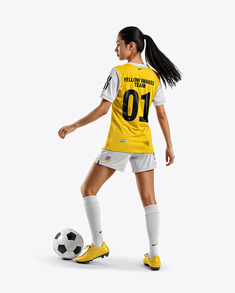 Female Soccer Player Wearing Jersey and Shorts Mockup - Mockups