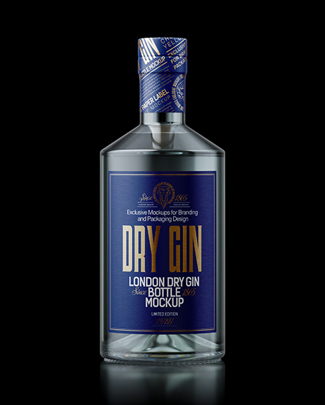 Dry Gin Bottle on Black Background Mockup