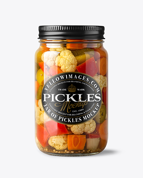 Clear Glass Jar with Giardiniera Pickled Vegetables Mockup