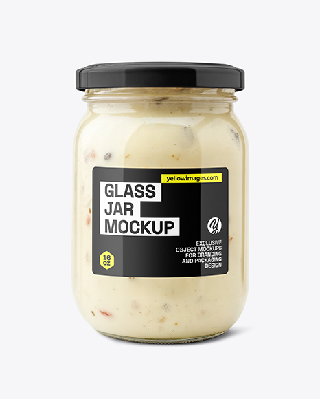 Clear Glass Jar with Clam Chowder Mockup - Sauce bottle mockup