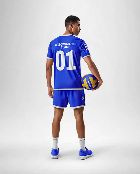 Man Wearing Full Volleyball Kit with Ball Mockup