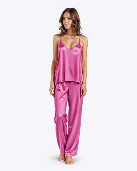 Woman Wearing Pajamas with Pants and Sleeveless Blouse Mockup