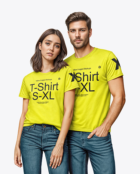 Young Couple Wearing T-shirt and Jeans Mockup - Light blue t shirt mockup