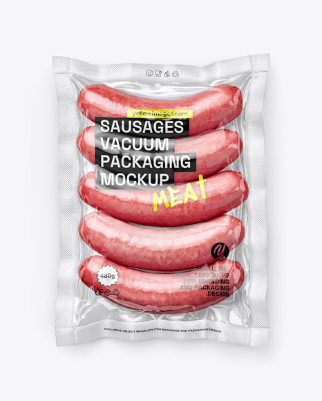 Transparent Clear Plastic Flow-Pack with Sausages Mockup