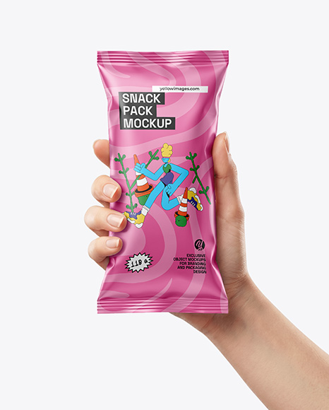 Matte Snack Package in a Hand Mockup