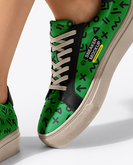 Pair of Sneakers on Women's Legs Mockup