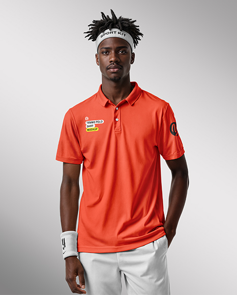Black Man Wearing a Tennis Polo Shirt and Shorts Mockup