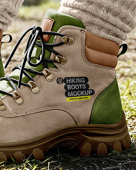 Pair of Hiking Boots on Woman's Legs Mockup