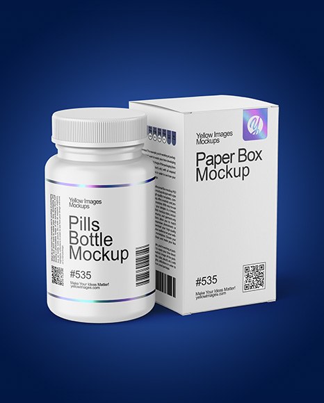 Plastic Pill Bottle with Paper Box Mockup