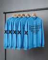 Five Sweatshirts on a Black Rack Against a Plain Background Mockup