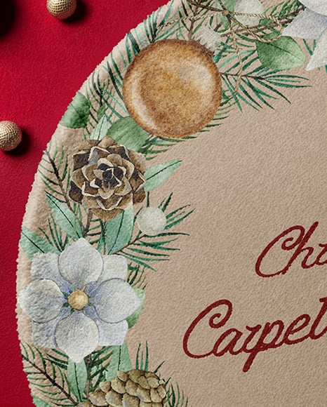 Christmas Round Carpet on The Red Floor Mockup