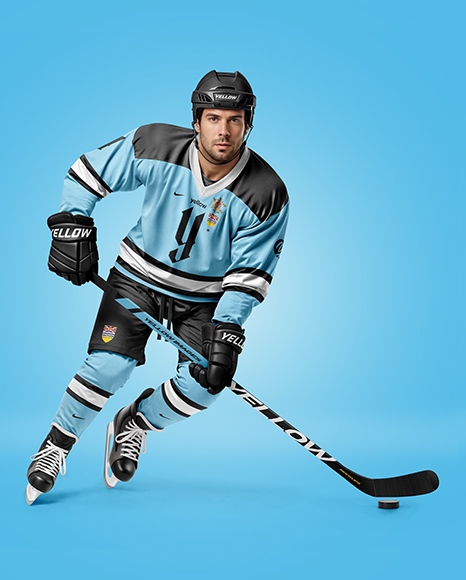 Man Wearing Full Ice Hockey Kit Mockup