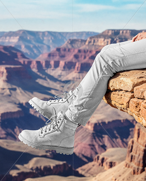 Pair of Hiking Boots on Woman's Legs Mockup