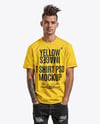 Young Man with Tattoo Wearing T-shirt and Ripped Jeans Mockup