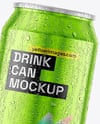 500ml Aluminium Can with Drops in the Hand Mockup