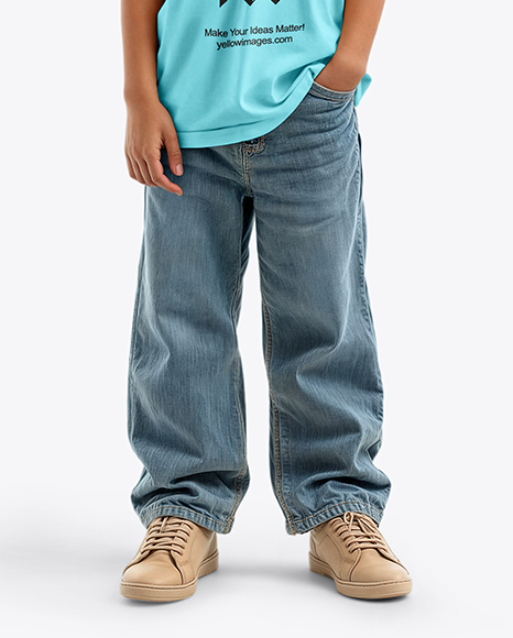 Boy Wearing Oversize T-Shirt and Baseball Cap Mockup