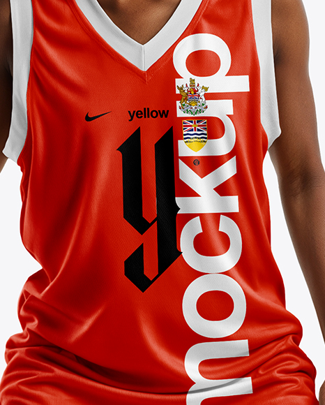 Female Basketball Player Wearing a V-Neck Jersey and Shorts Mockup