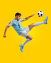 Man Wearing Soccer Jersey and Shorts Mockup