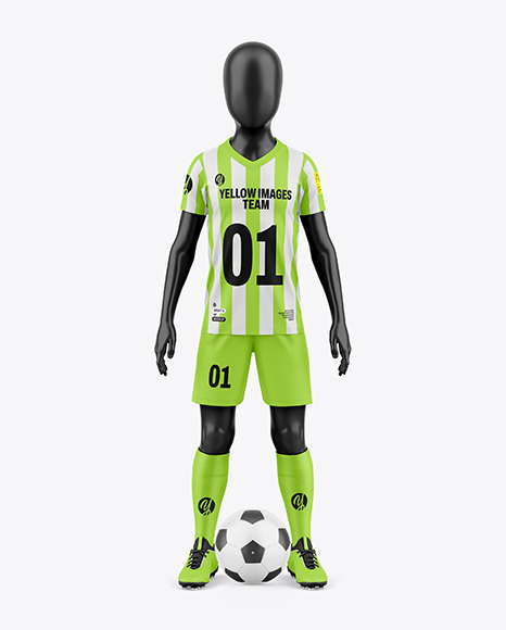 Kids V-Neck Sports full Kit Mockup - Front View - Crew neck mockup