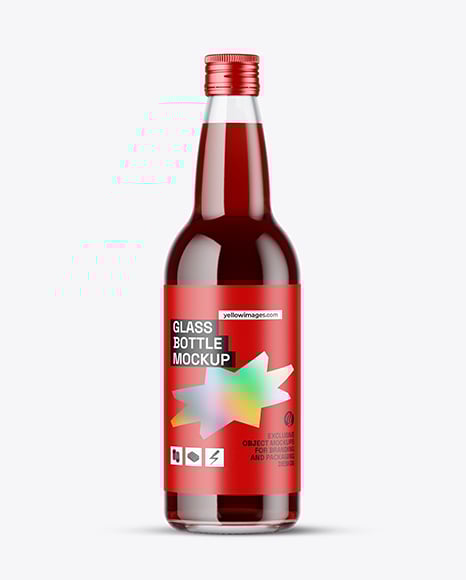 Clear Glass Bottle with Red Juice Mockup