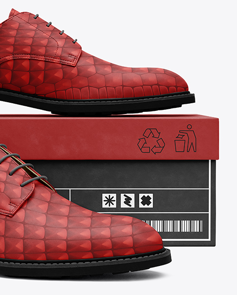 Pair of Women's Derby Shoes with Shoe Box Mockup