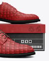 Pair of Women's Derby Shoes with Shoe Box Mockup