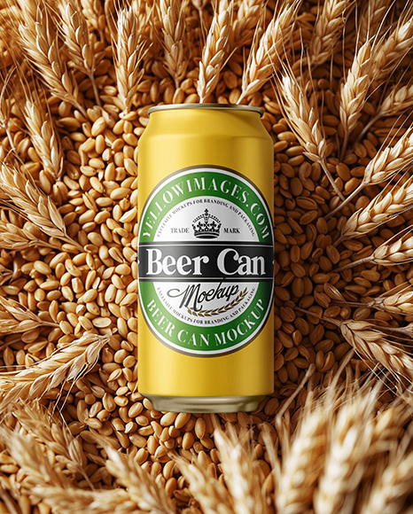 Beer Can on Wheat Grains Background Mockup - Pint glass mockup