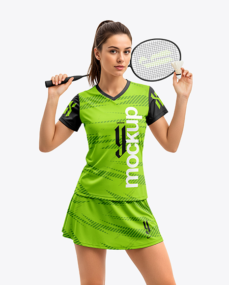 Woman Wearing Badminton Uniform Mockup - Kit mockup psd