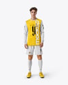 Soccer Player Wearing Long Sleeve Jersey and Shorts Mockup