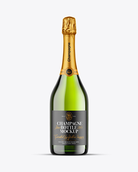 Green Glass Champagne Bottle Mockup