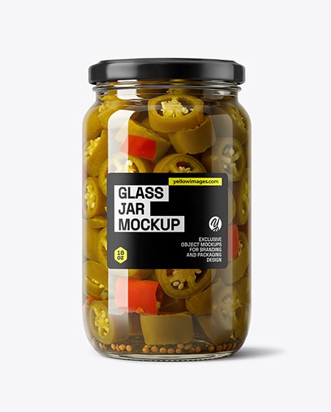 Glass Jar with Pickled Jalapenos Mockup - Glass+Jar+Of+Pickled+Cucumbers+Mockup+Set+In+Packaging+Mockups