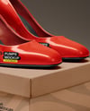 Block Heel Pumps with Shoe Box Mockup