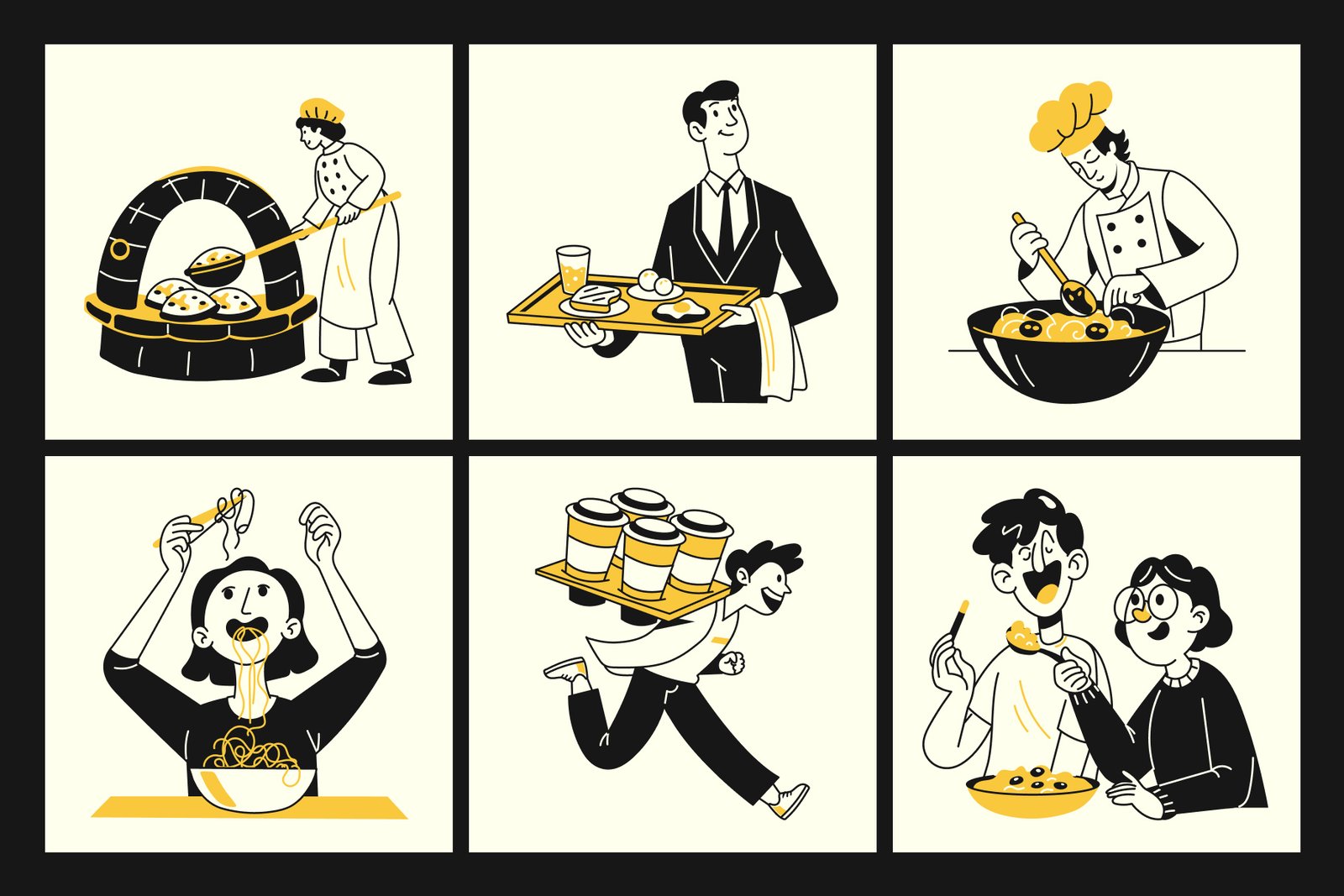 Food and Delivery Illustrations Set