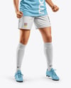Woman Wearing Soccer Jersey and Shorts Mockup
