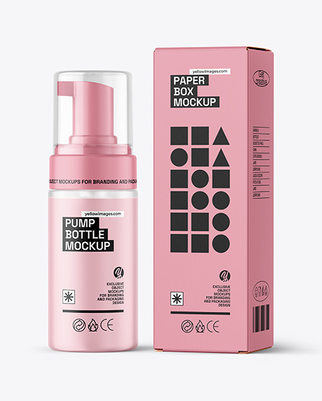 Frosted Foam Pump Bottle with Box Mockup - Frosted glass mockup