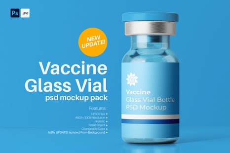 Vaccine Glass Vial Medical Bottle PSD Mockup Pack